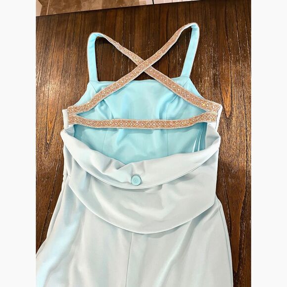 Betsy & Adam Crystal Crossed Strap Cowl Back Gown Sz 12 - Picture 13 of 15